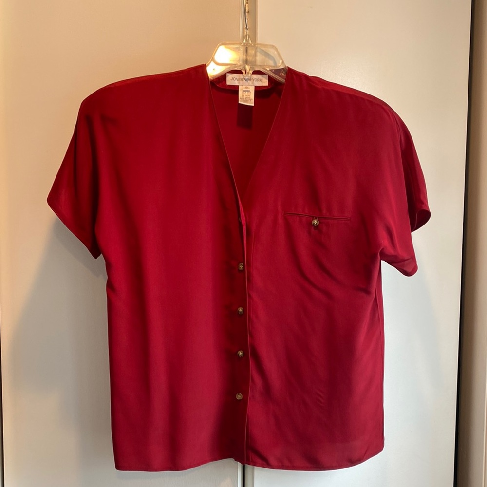 Jones New York Vintage 100% Silk Short Sleeve Brick Red Blouse Size L